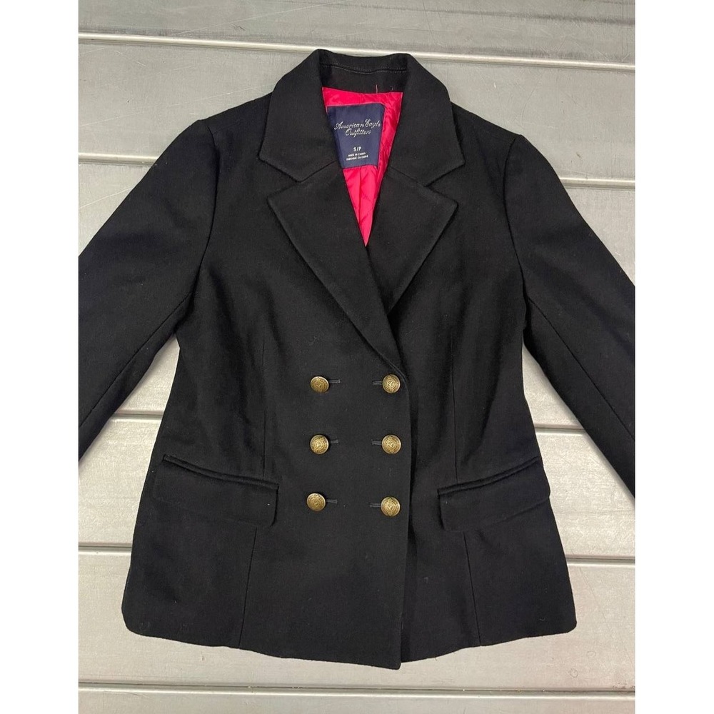 American Eagle Blazer Jacket Womens Small Wool Black Peacoat Pink Quilt Lined - Picture 2 of 12